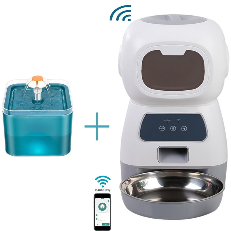 Alimentador automático para animais de estimação WIFI  com tigela para 3.5L + Fonte de água 2L