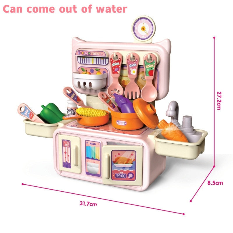 Cozinha em Miniatura, incluso alimentos e spray de água para Crianças