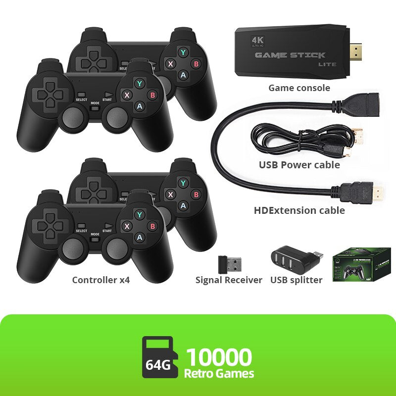 Retro Video Game Console 2.4G Wireless para TV - Jogos 10000  - 2 ou 4 controles