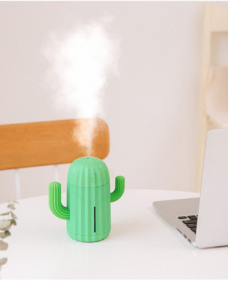 Cactus Umidificador / Aromaterapia de ar via USB com luz led.